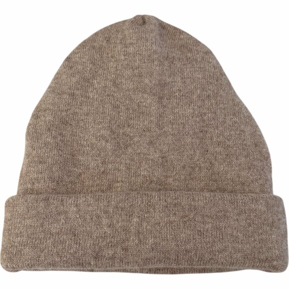 Handmade Upcycled 100% Cashmere Beanie Hat Soft Cozy Winter Knit Cap Tan Neutral - Picture 2 of 5